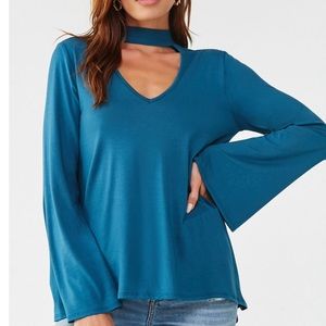 NWT! Self-Tie Mock Neck Jade Top